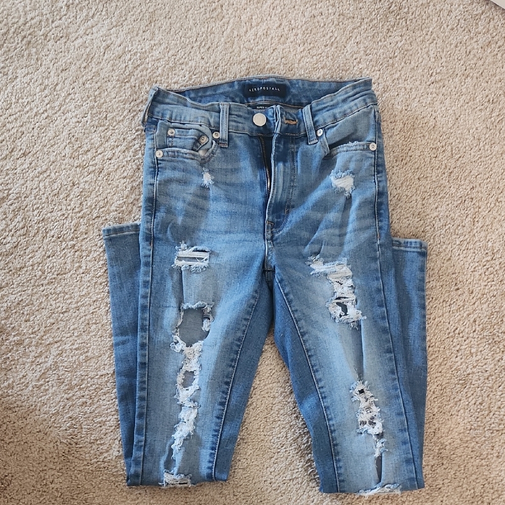 Aeropostale Ripped Blue Skinny Jeans